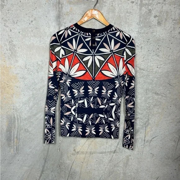 Tory Burch Floral Print Merino Wool Sweater Women’s Sz Small Lightweight - Picture 2 of 5